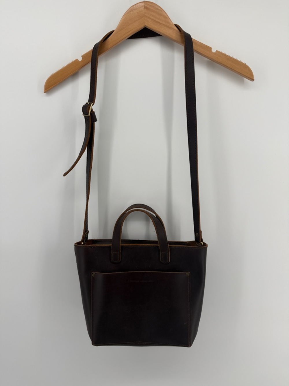 Portland Leather Goods Mini Crossbody Tote with Zipper in Smooth Brown A1